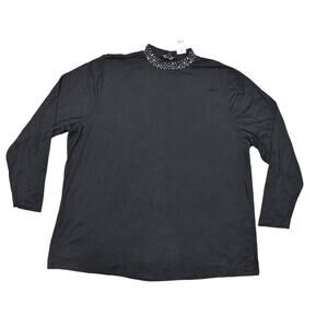 NEW Lane Bryant Plus Size 22/24 Black Blouse Mock Neck Bejeweled Long Sleeve